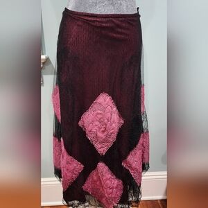 Hand Embroidered pink and Black Flowers Skirt.